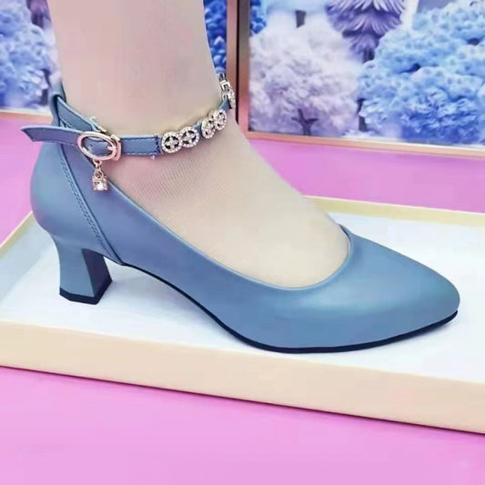 Ankle-strap Buckle Rhinestone Soft Bottom Chunky Heel High Heels