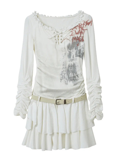 Yabi Style Graffiti Punk Long Sleeve Printed Dress