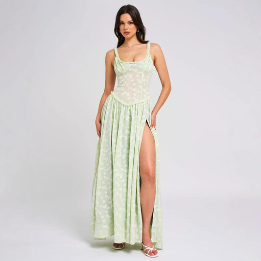 New Sexy Floral Fashion Sling Dress Slim Fit High Slit Long Dress