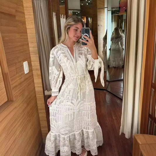 European And American Hollow Lace 2-piece Set Dress