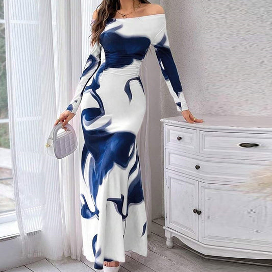 Women's Long Sleeve Pleated Drawstring Slim-fit Personalized Dress