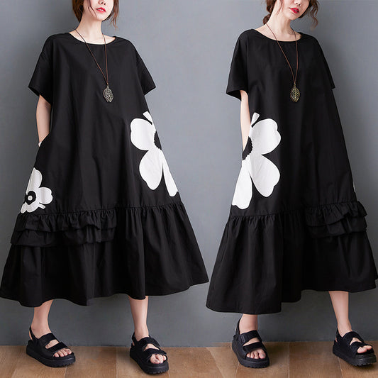 Black Median To Long Design Print Dress Female