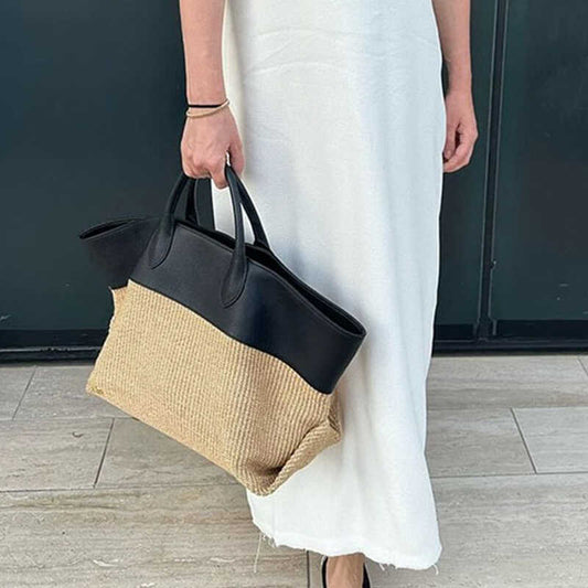 Women's Fashion Color Contrast Stitching Beach Bag