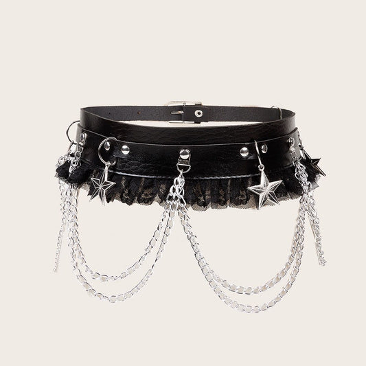 Dark Chain Punk Belt Female Hip Hop Lace Patchwork Easy Matching Fashion With Dress