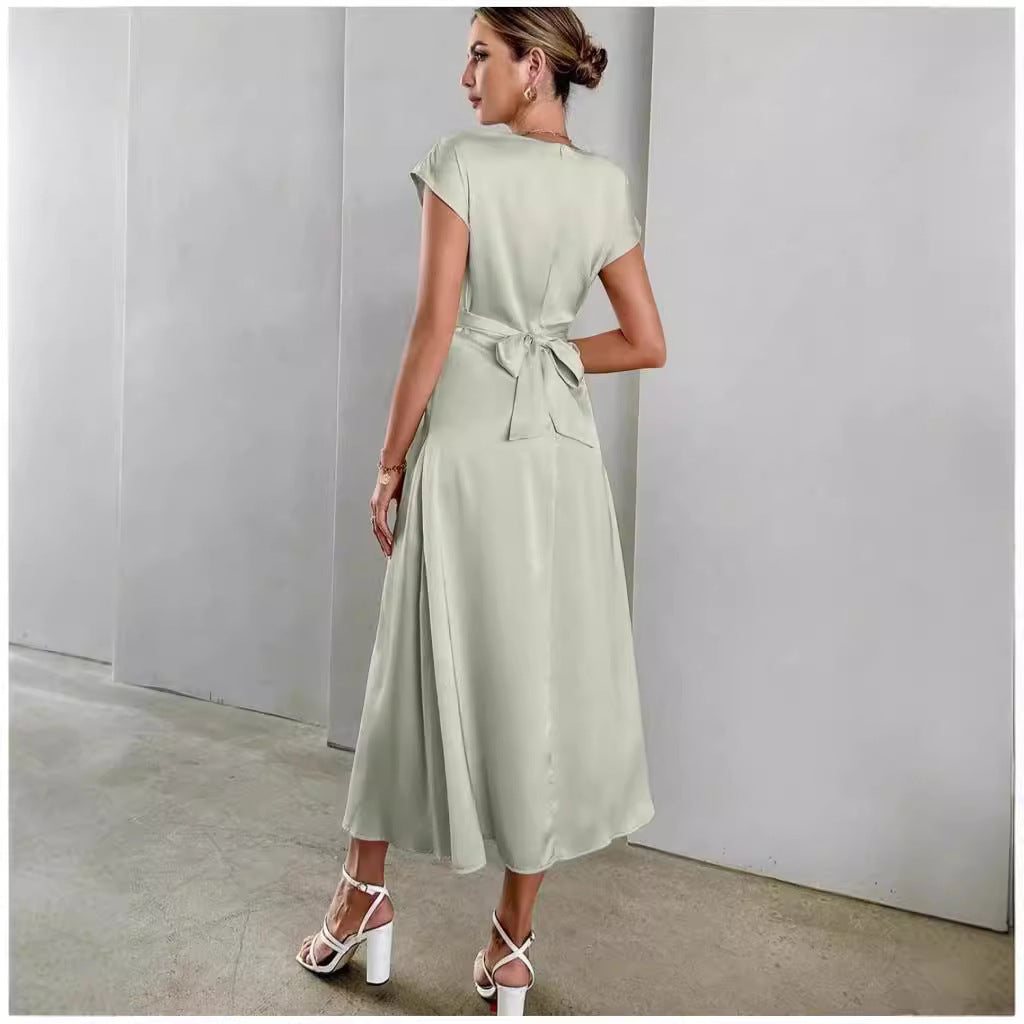 Women's Lace-up Satin Sleeve Dress