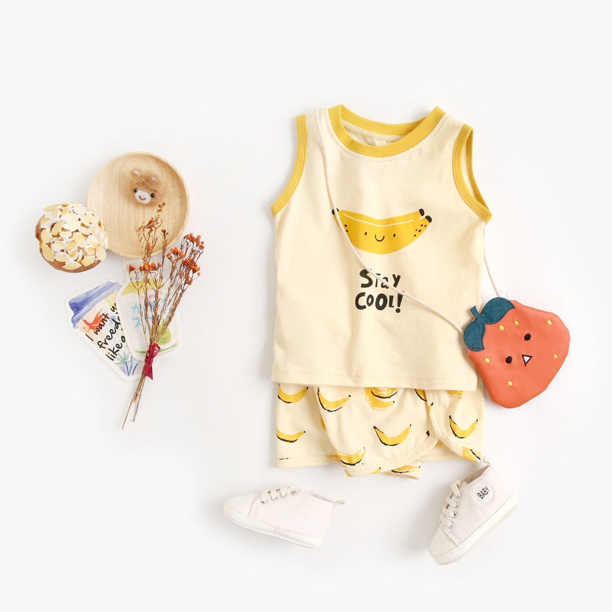 Cartoon Children's Clothes Boys And Girls Baby Cotton Vest Shorts Suit