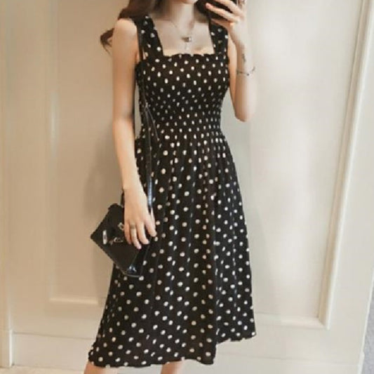Women's Slip Dress Mid-length Polka Dot Off-shoulder