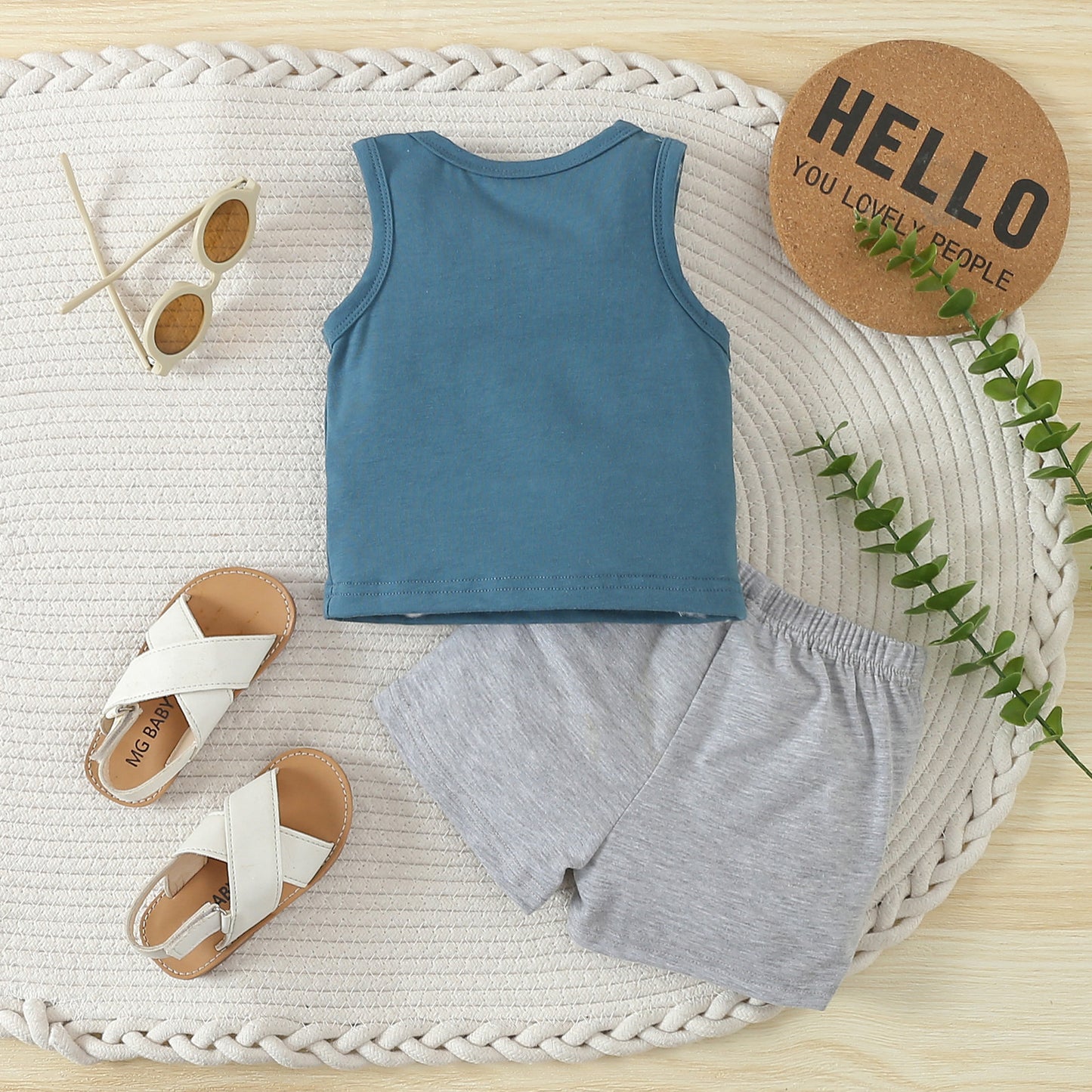 Children's Fashion Sleeveless Letter Vest Shorts Two-piece Set