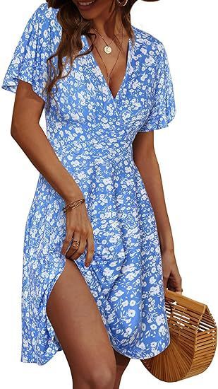 V-neck A Line Mid-length Dress Printing
