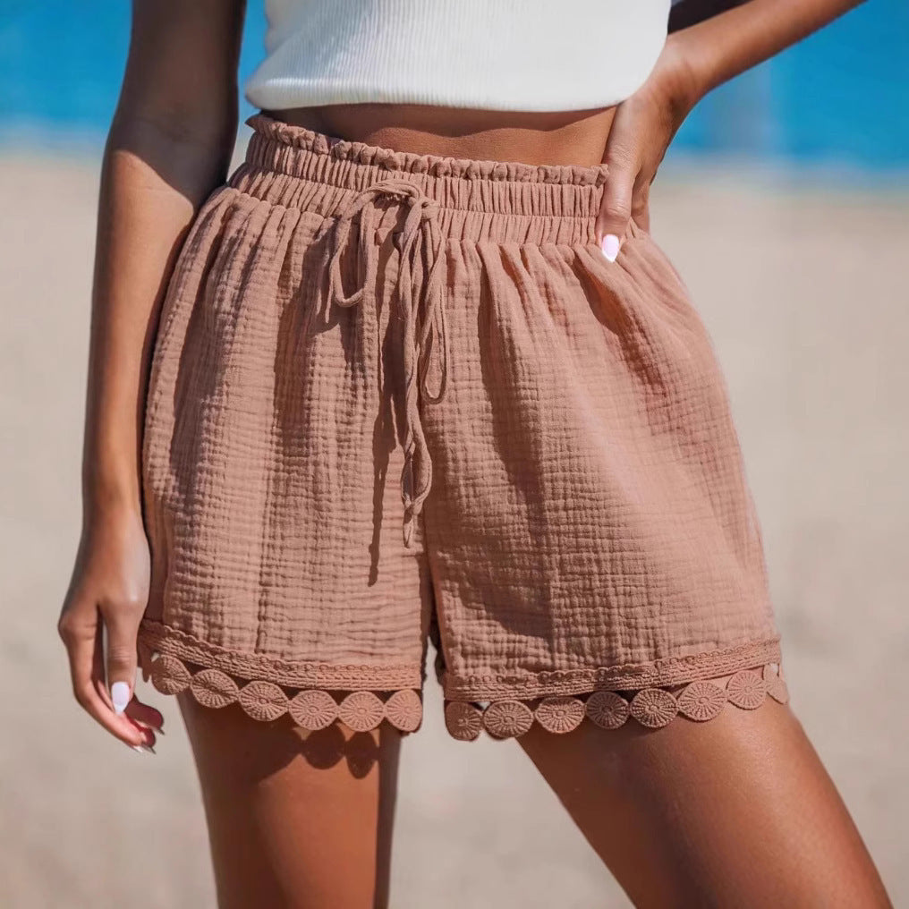 Women's Fashion Lace Beach Casual Loose Lace-up Shorts