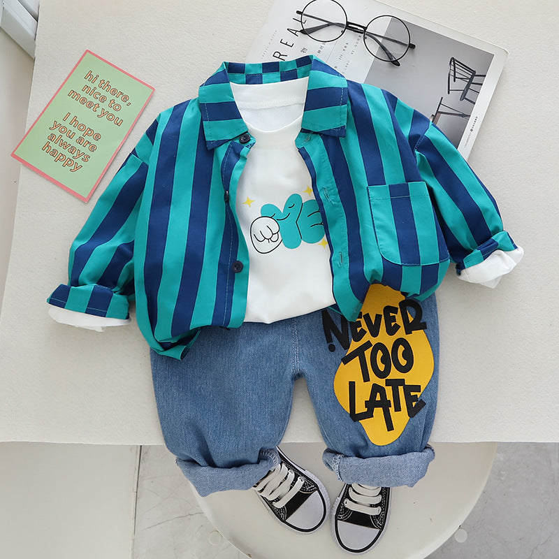 Children's Casual Long Sleeve Shirt Cardigan Jeans Suit