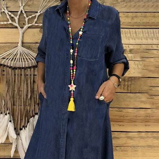 Women's Denim One-piece Dress Solid Color Casual Skirt