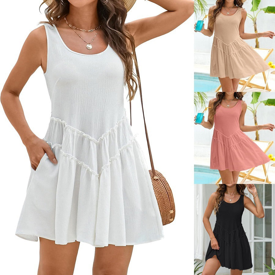 Elegant Beach Sun Protection Skirt U-collar V-shaped