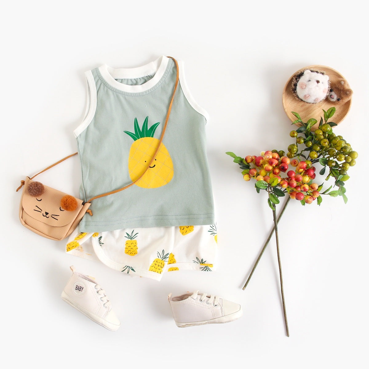Cartoon Children's Clothes Boys And Girls Baby Cotton Vest Shorts Suit