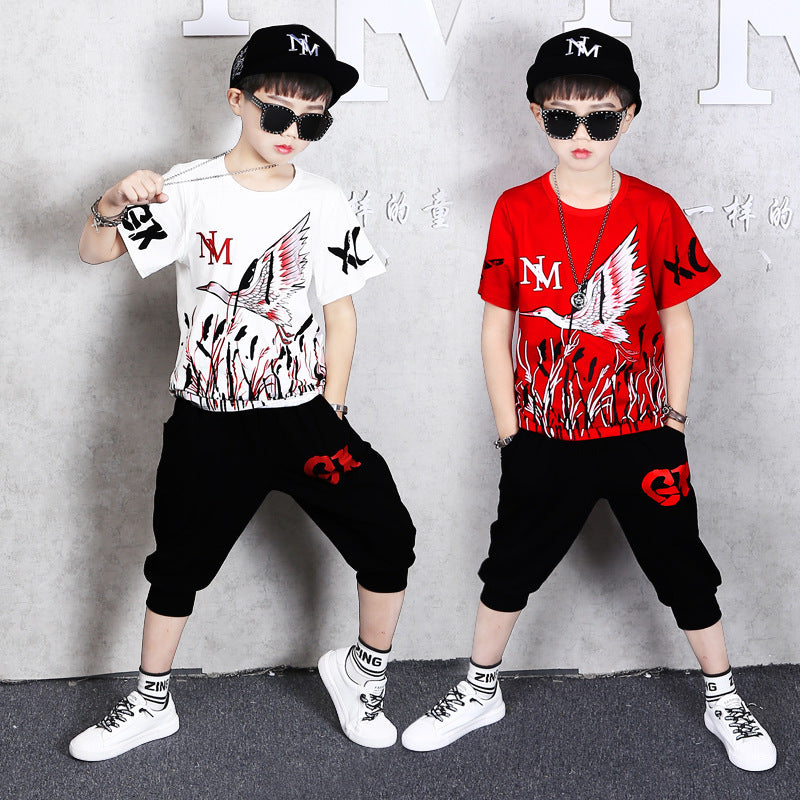 Fashion Print Children's Short Sleeve Pants Two Piece Set