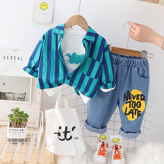 Children's Casual Long Sleeve Shirt Cardigan Jeans Suit