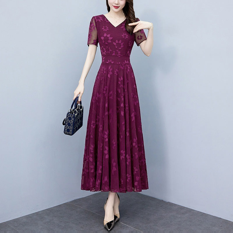 Plus Size Blouse For Middle-aged Women Waist-tight Temperament High-grade Sense V-neck Dress