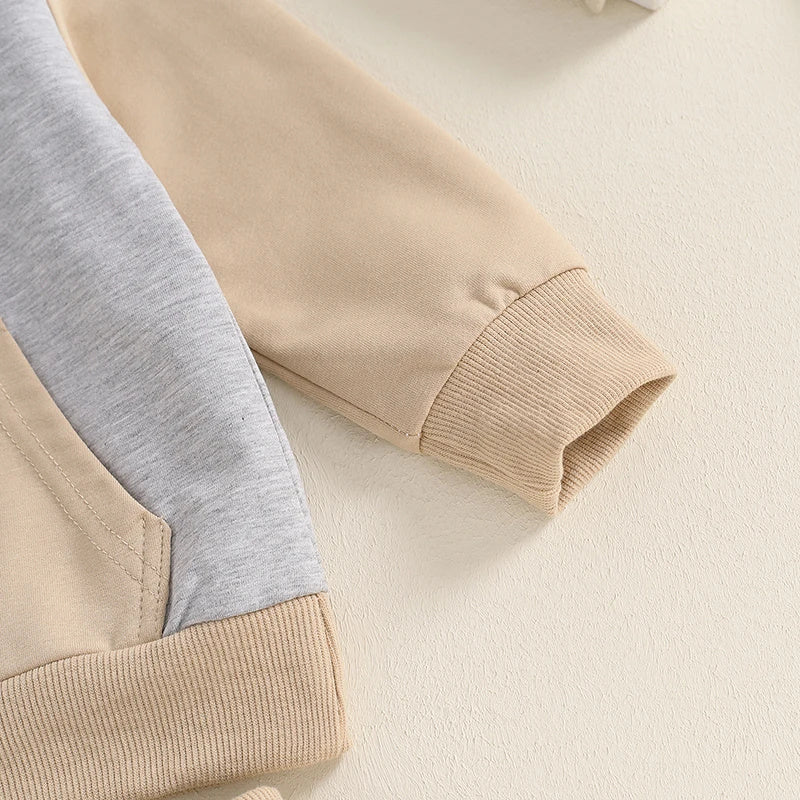 Boys' Long-sleeved Stitching Solid Color Rib Slim Fit Pullover Fashion Sweater Trousers Two-piece Set