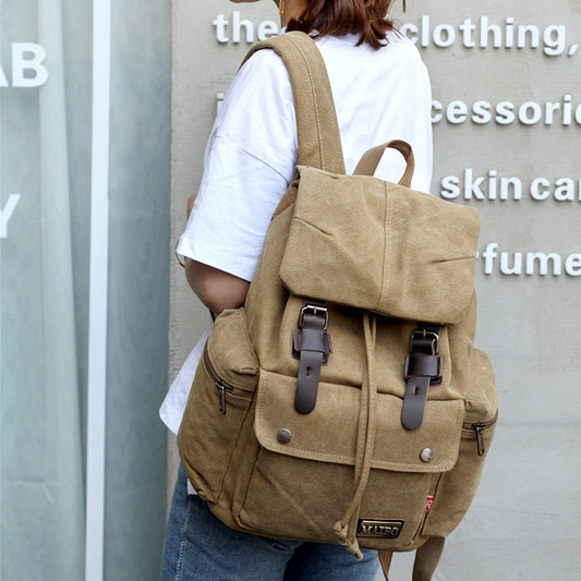 Men And Women Canvas Backpack Large-capacity Bucket