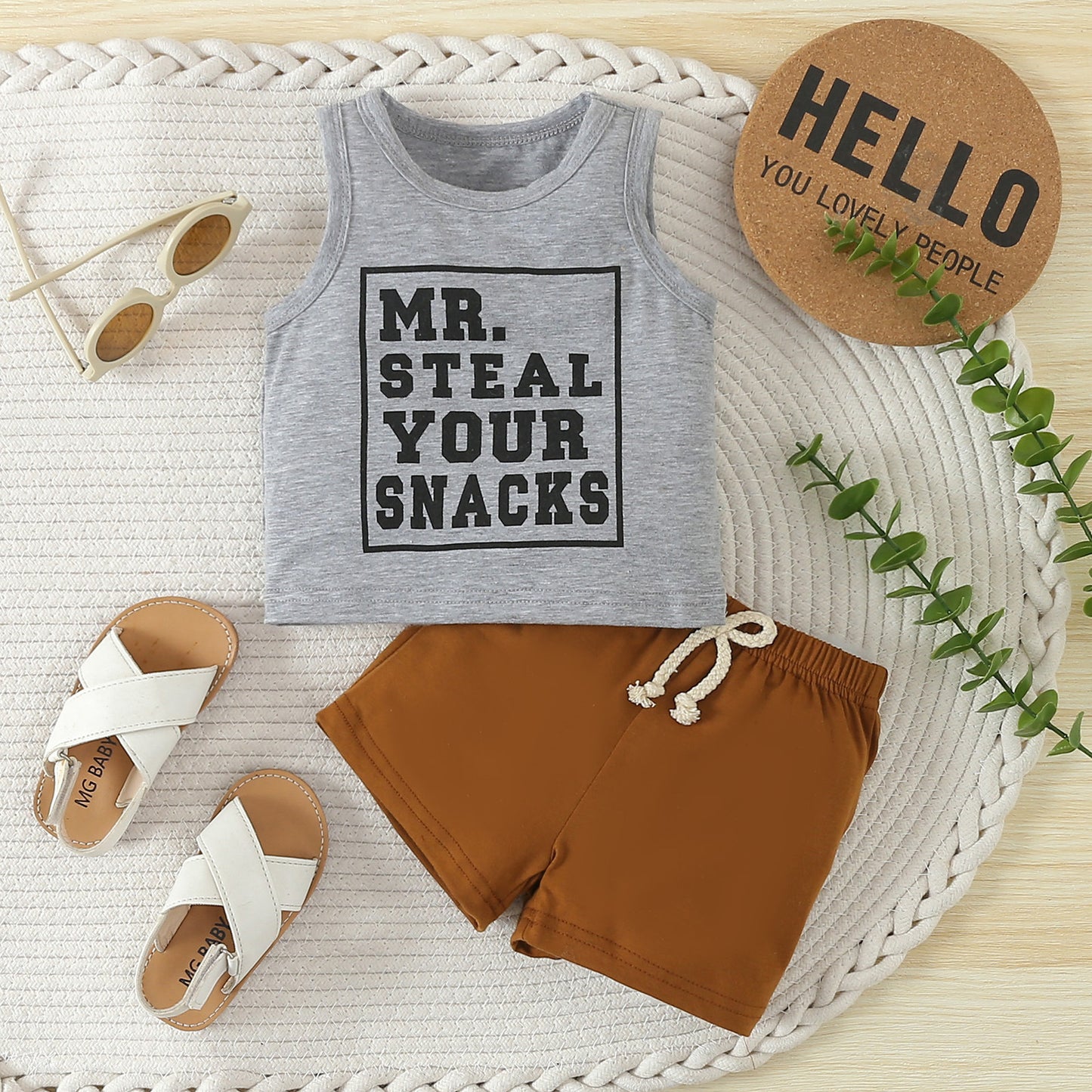 Children's Fashion Sleeveless Letter Vest Shorts Two-piece Set