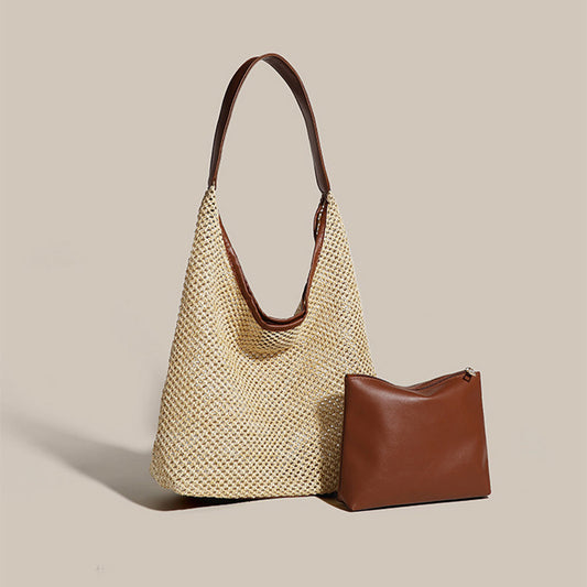 Retro Straw Woven Tote Bag Shoulder Large Capacity Beach Bag