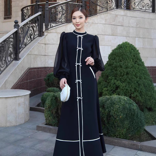Bow Decoration Color Collision Design Dress