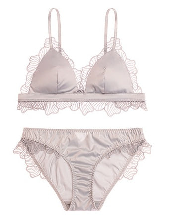 French Thin Lingerie Seamless Smooth Satin Comfort Silky Bra Set