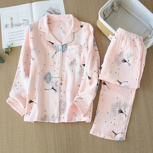 Skin-friendly Washed Pure Cotton Yarn Kimono Pajamas Women