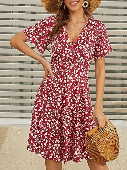 V-neck A Line Mid-length Dress Printing