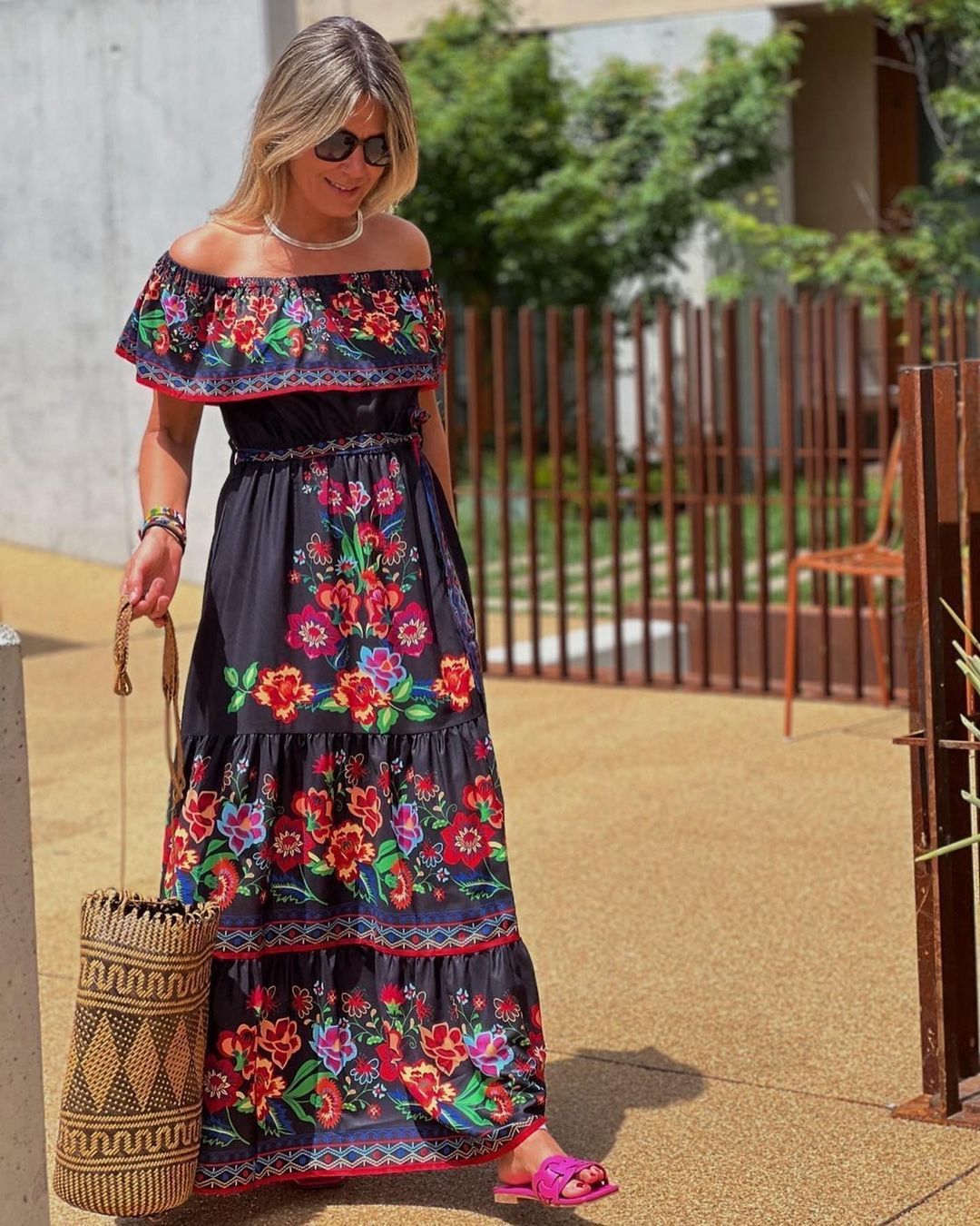 Women's Fashion Off-shoulder Red Flower Print Dress