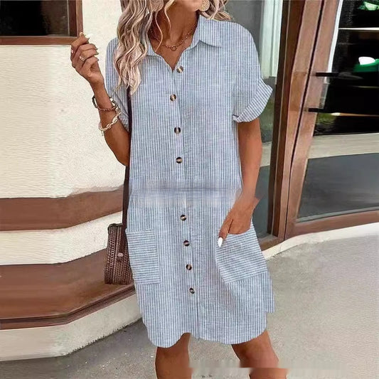 European And American Pocket Shirt Lapel Dress