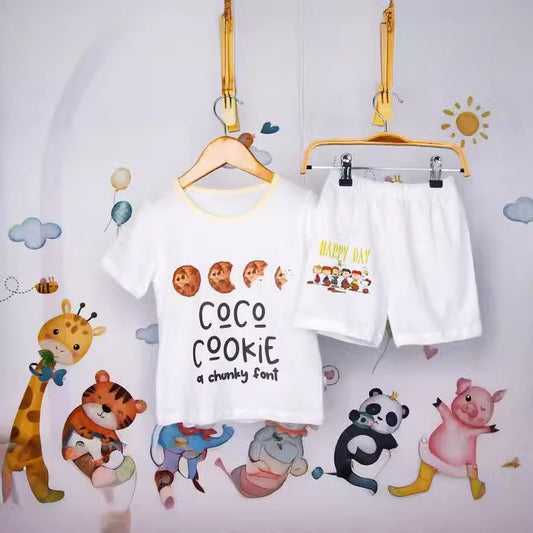 Boys And Girls Cotton Mesh Fabric Cartoon Pattern Breathable All-match Short Sleeve T-shirt