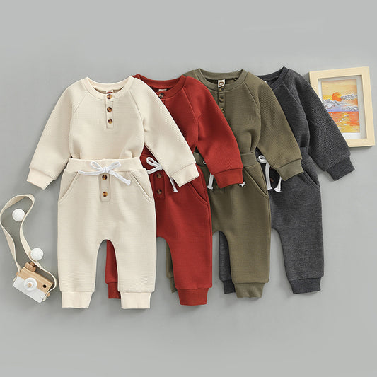 Children's Sweatshirt Round Neck Long Sleeve Elastic Band Pants Set
