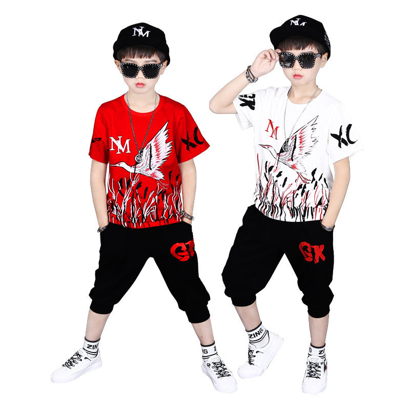 Fashion Print Children's Short Sleeve Pants Two Piece Set
