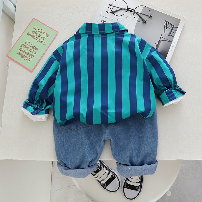 Children's Casual Long Sleeve Shirt Cardigan Jeans Suit