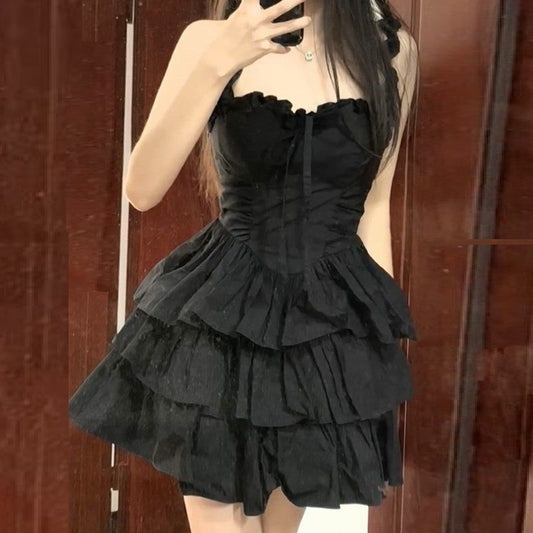 Black French Strap Dress Niche Design Temperament