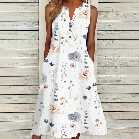Summer V-neck Casual Printed Long A- Line Skirt
