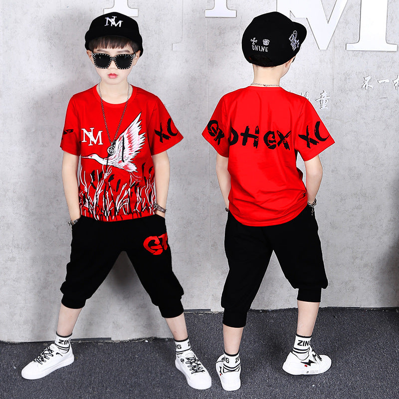 Fashion Print Children's Short Sleeve Pants Two Piece Set