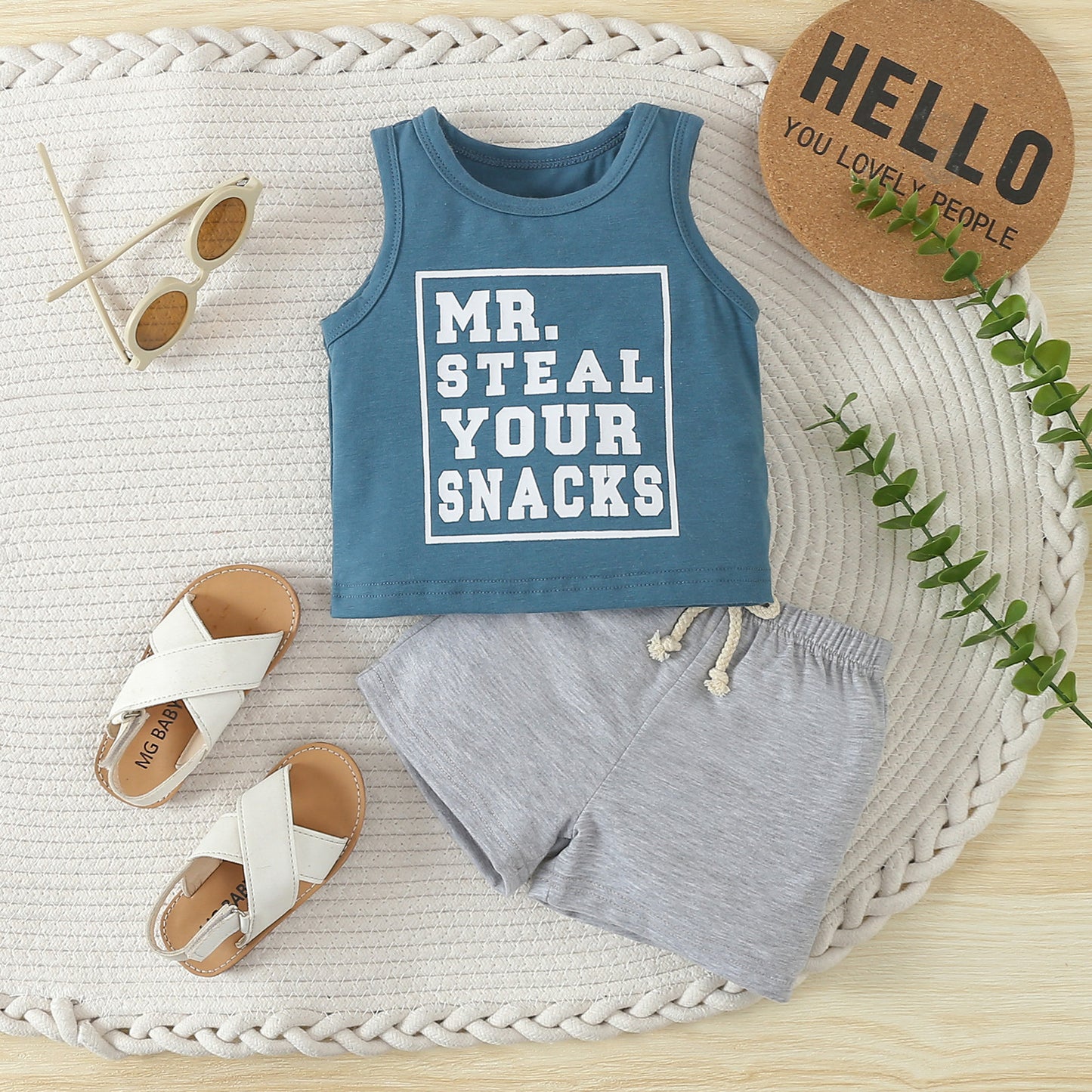 Children's Fashion Sleeveless Letter Vest Shorts Two-piece Set