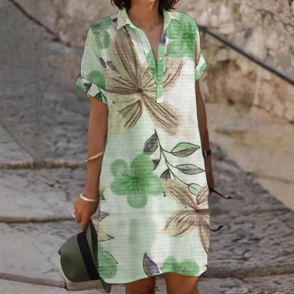 Women's Loose Fashion Printing Lapel Dress