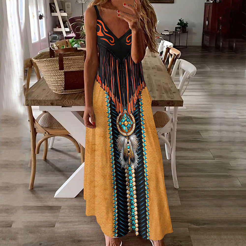 Summer Casual Printed Camisole Long Dress