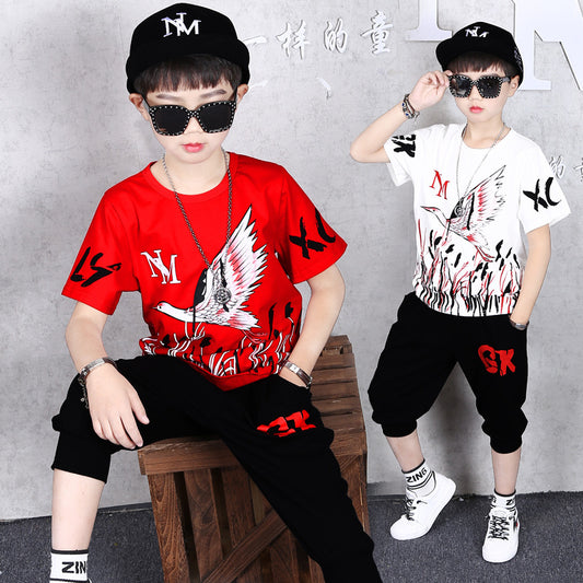 Fashion Print Children's Short Sleeve Pants Two Piece Set
