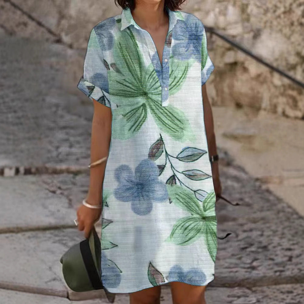 Women's Loose Fashion Printing Lapel Dress