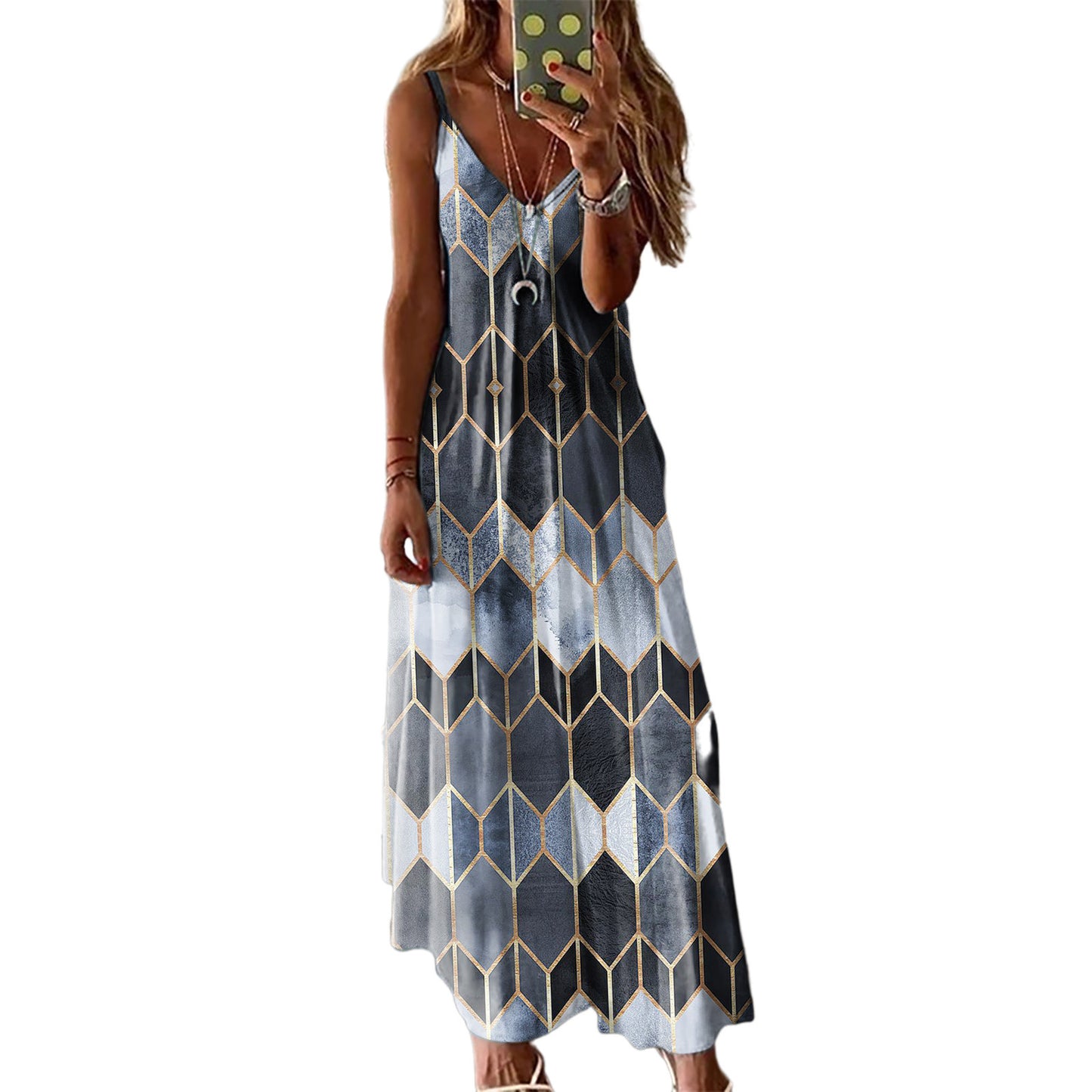 Summer Casual Printed Camisole Long Dress