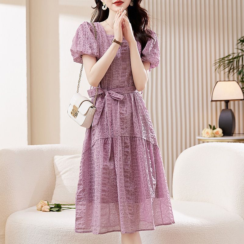 Women's French-style Square Collar Purple Skirt