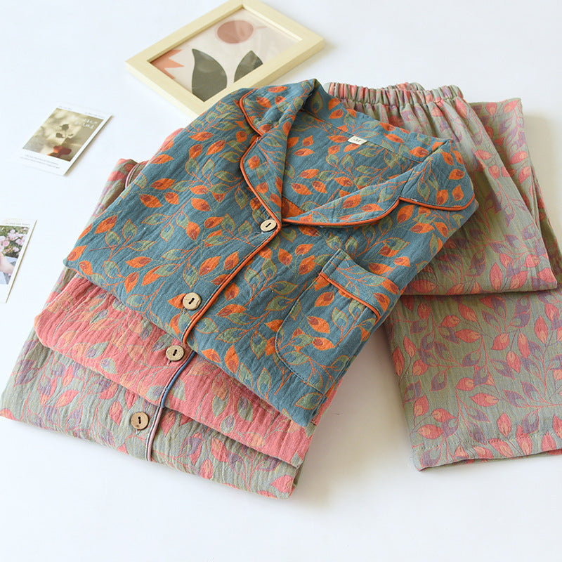 Yarn-dyed Double-layer Jacquard Feather Pajamas Suit Women