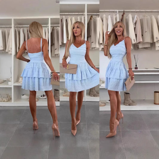 Women's Ruffled Spaghetti Straps Lace Dress